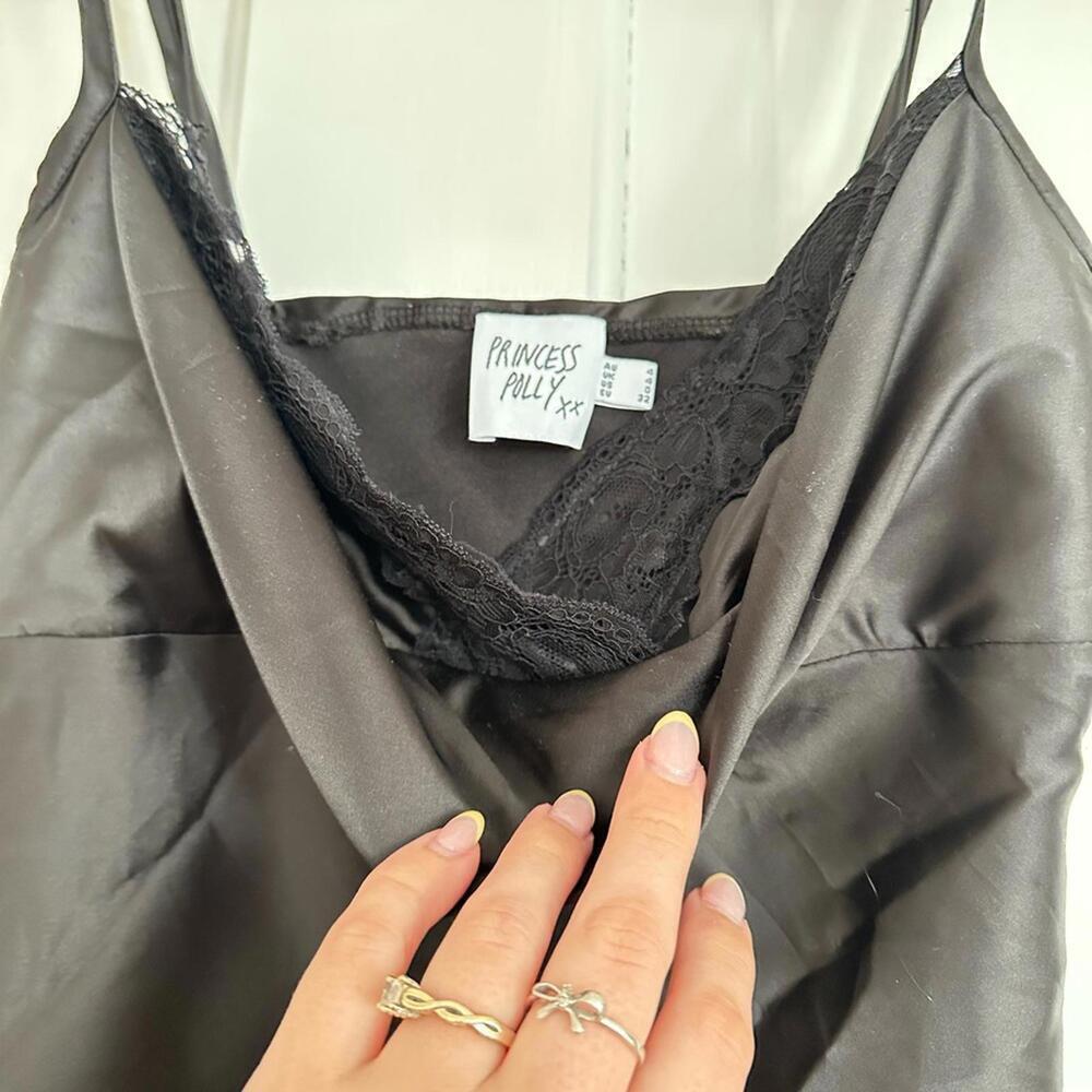Princess Polly Black Satin Slip Dress - Picture 3 of 5